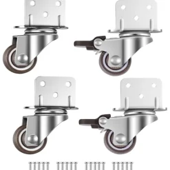 Stolar>Set med 4 små möbelsvängbara hjul, 25 mm med broms, L-fäste
