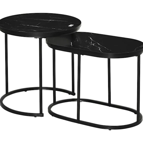 Northio Soffbord>Set Med 2 Soffbord Runt Ovalt Beställningsbord Soffbord Stapelbart Med Konstmarmorsida Upp Till 30 Kg Mdf-Stål Svart Ø50 X 50,5H Cm