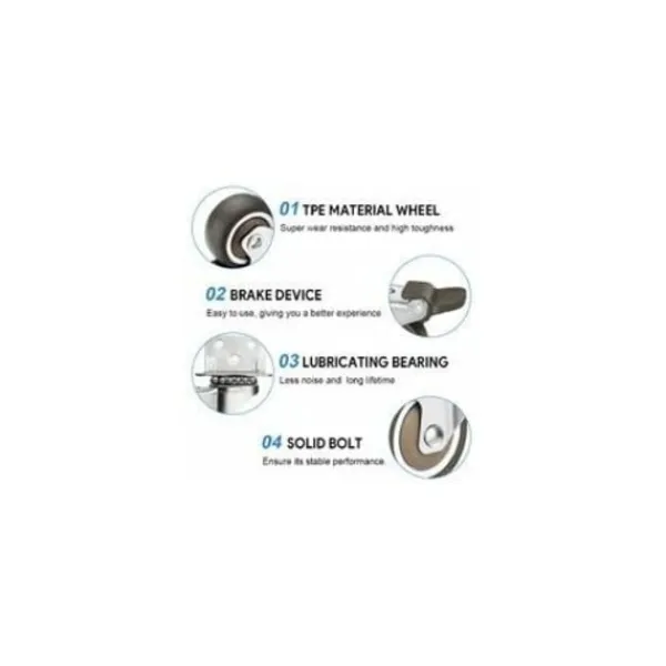 Stolar>Set med 4 svängbara hjul 50 mm, 100 kg möbelhjul, L-typ möbelhjul med broms 360° rotation, för inomhus och utomhus (2 hjul med broms, 2 hjul utan broms) | Fyndiq