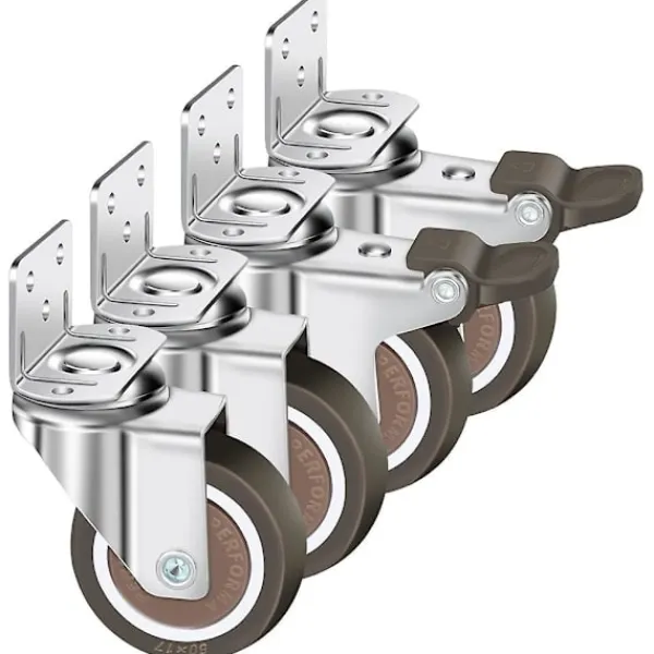 Stolar>Set med 4 svängbara hjul 50 mm, 100 kg möbelhjul, L-typ möbelhjul med broms 360 graders rotation, för inomhus- och utomhusbruk (2 hjul med broms, 2