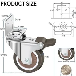 Stolar>Set med 4 svängbara hjul 50 mm, 100 kg möbelhjul, L-typ möbelhjul med broms 360 graders rotation, för inomhus- och utomhusbruk (2 hjul med broms, 2