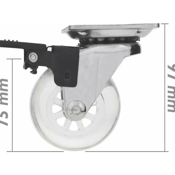 Balkongmöbler>Set med 4 svängbara hjul Industrihjul i polyuretan och transparent PVC med broms 75 mm