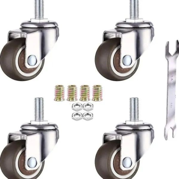 Stolar>Set med 4 svängbara möbelhjul - M6 X 15mm - Med 25mm gänga - Mjukt gummi - Tpe-gänga - Mini möbelhjul (25mm)