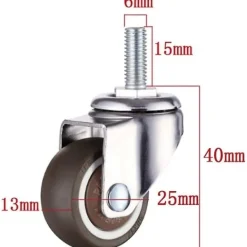 Stolar>Set med 4 svängbara möbelhjul - M6 X 15mm - Med 25mm gänga - Mjukt gummi - Tpe-gänga - Mini möbelhjul (25mm)