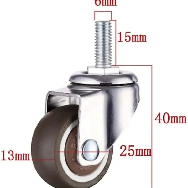 Stolar>Set med 4 svängbara möbelhjul - M6 X 15mm - Med 25mm gänga - Mjukt gummi - Tpe-gänga - Mini möbelhjul (25mm)