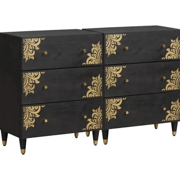 vidaXL Byråer>Sideboard med låda 2 pcs Svart 60 x 33 x 75 cm Massivt mangoträ