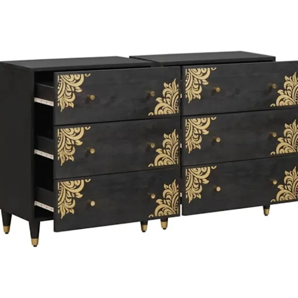 vidaXL Byråer>Sideboard med låda 2 pcs Svart 60 x 33 x 75 cm Massivt mangoträ
