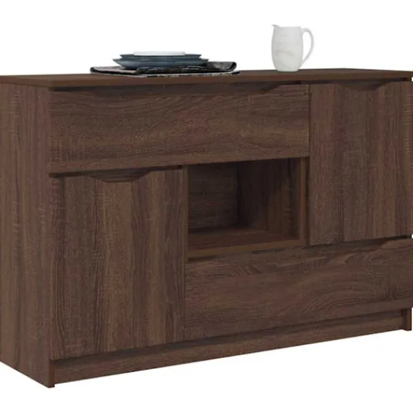 vidaXL Sideboards>Sideboard med låda Brun Ek 100 x 30 x 65,6 Konstruerat trä