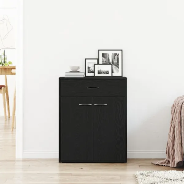 vidaXL Sideboards>Sideboard med låda Svart Ek 60 x 30 x 75 cm Konstruerat trä