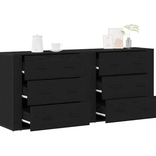 vidaXL Byråer>Sideboard med låda Svart Ek 160 x 33 x 70 cm Konstruerat trä