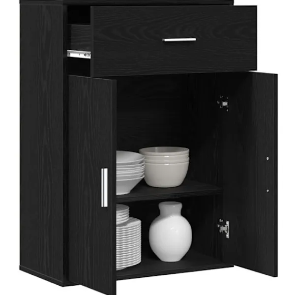 vidaXL Sideboards>Sideboard med låda Svart Ek 60 x 30 x 84 cm Konstruerat trä