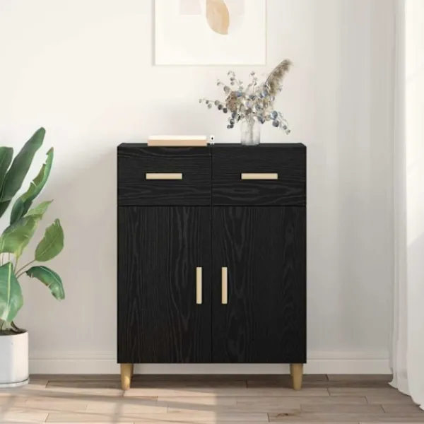 vidaXL Sideboards>Sideboard med låda Svart ek 34 x 69.5 x 89 cm Konstruerat trä