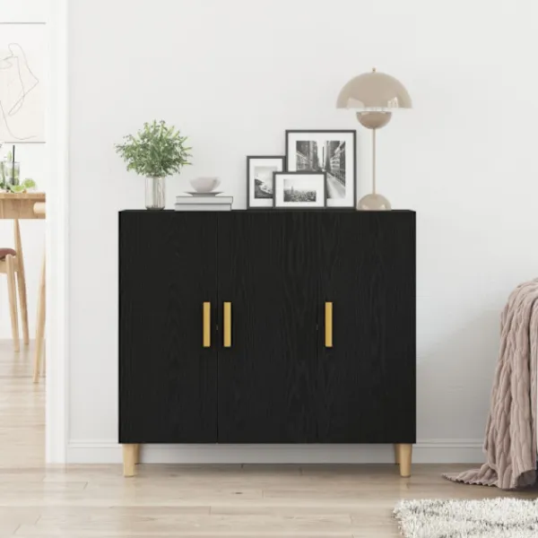 vidaXL Sideboards>Sideboard Svart Ek 90 x 34 x 80 cm Konstruerat trä