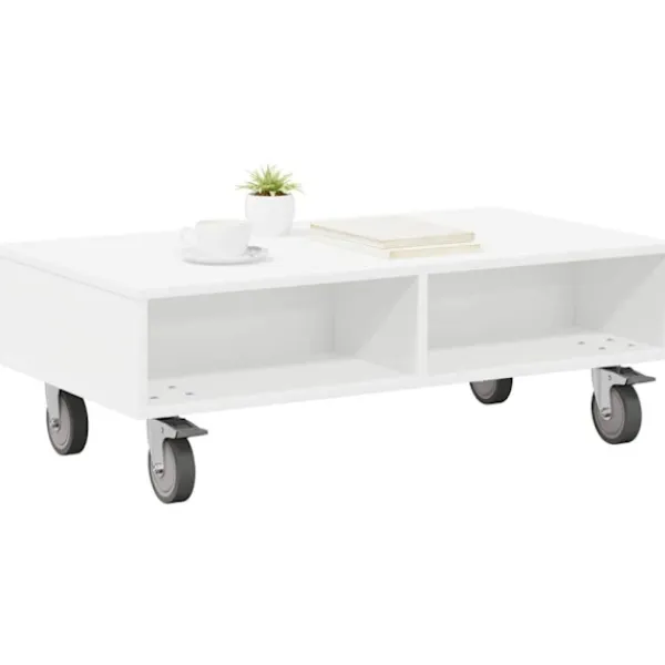 vidaXL Soffbord>Sido bord med hjul Vit 90 x 50 x 30 cm Konstruerat trä