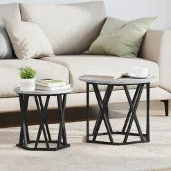 vidaXL Småbord>Sidobord 2 pcs Grå Sonoma Konstruerat trä och stål
