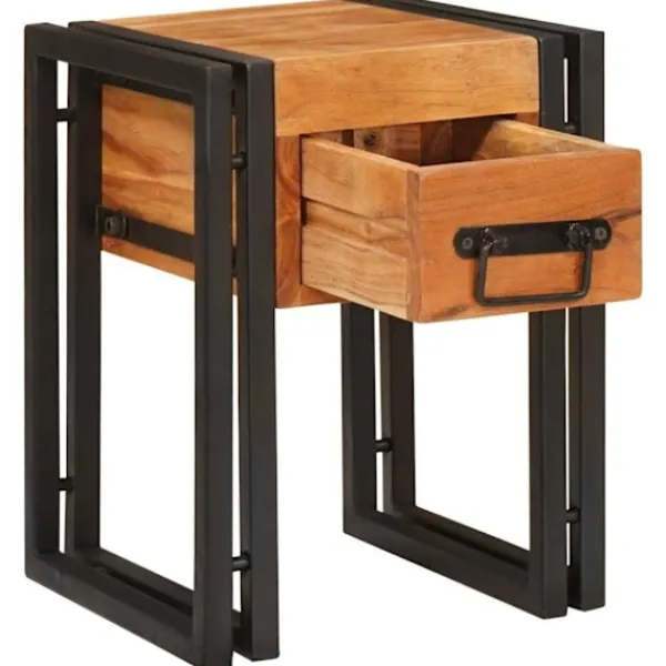 vidaXL Småbord>Sidobord Brun och svart 30 x 30 x 40 cm Massivt Akaciaträ
