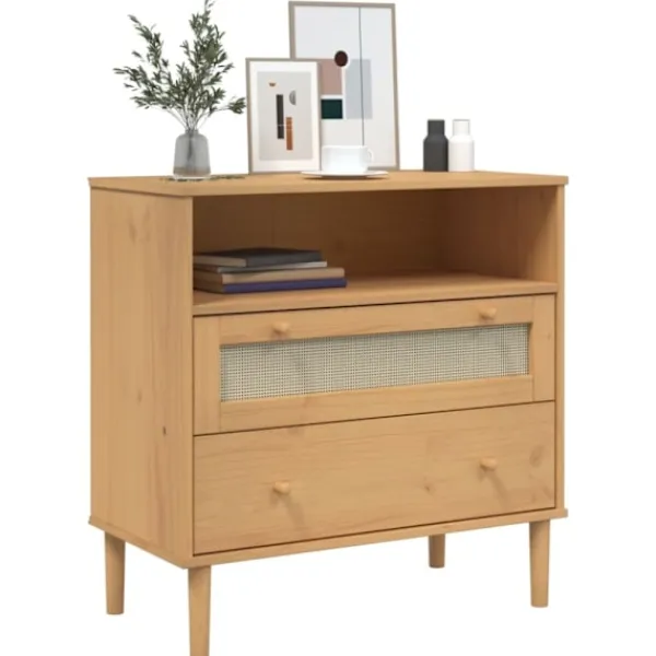 vidaXL Byråer>Sidobord SENJA rottinglook brun 80x40x80 cm massiv furu