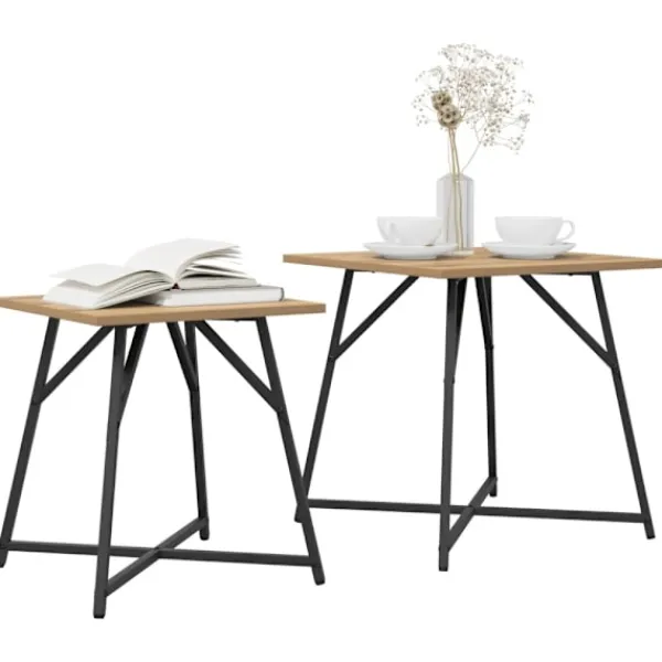 vidaXL Småbord>Sidobordsset 2 pcs Artisan Ek och Svart