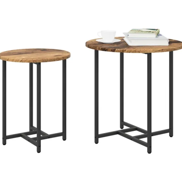vidaXL Småbord>Sidobordsset 2 pcs Gammalt trä och svart