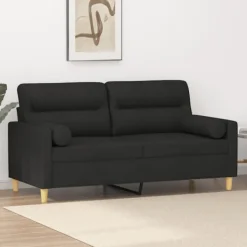 vidaXL Soffor>2-sits soffa med prydnadskuddar svart 140 cm tyg