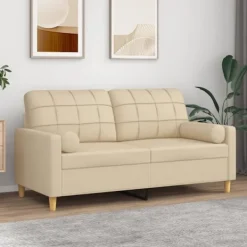 vidaXL Soffor>2-sits soffa med prydnadskuddar gräddvit 140 cm tyg