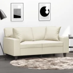 vidaXL Soffor>2-sits soffa med prydnadskuddar gräddvit 120 cm konstläder