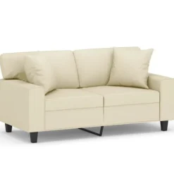 vidaXL Soffor>2-sits soffa med prydnadskuddar gräddvit 120 cm konstläder