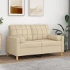 vidaXL Soffor>2-sits soffa med prydnadskuddar gräddvit 120 cm tyg