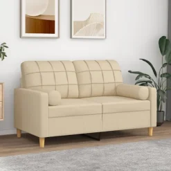 vidaXL Soffor>2-sits soffa med prydnadskuddar gräddvit 120 cm tyg