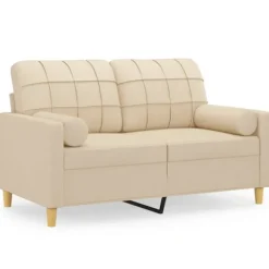 vidaXL Soffor>2-sits soffa med prydnadskuddar gräddvit 120 cm tyg
