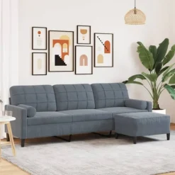 vidaXL Soffor>3-sitssoffa med fotpall Mörkgrå 210 cm sammet