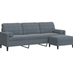vidaXL Soffor>3-sitssoffa med fotpall Mörkgrå 210 cm sammet