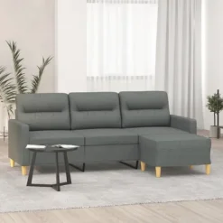 vidaXL Soffor>3-sitssoffa med fotpall Mörkgrå 180 cm tyg