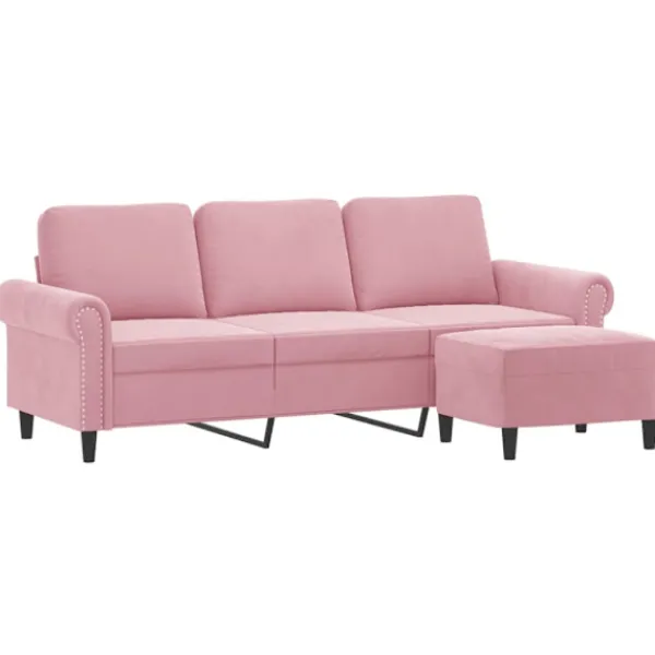 vidaXL Soffor>3-sitssoffa med fotpall rosa 180 cm sammet