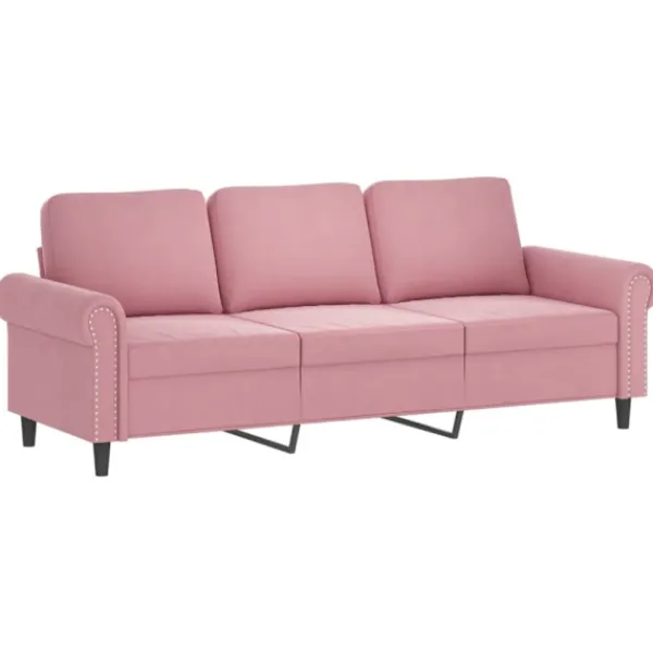 vidaXL Soffor>3-sitssoffa med fotpall rosa 180 cm sammet