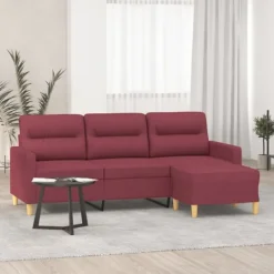 vidaXL Soffor>3-sitssoffa med fotstöd vinröd 180 cm tyg