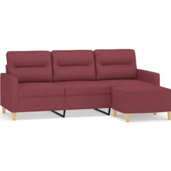 vidaXL Soffor>3-sitssoffa med fotstöd vinröd 180 cm tyg