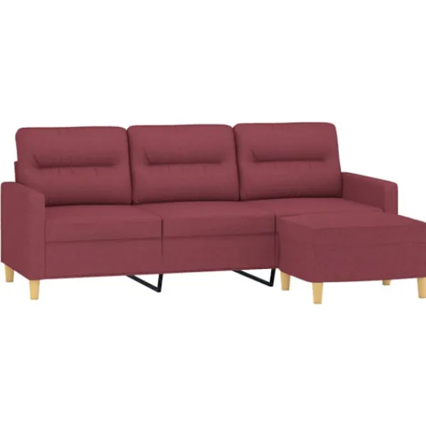 vidaXL Soffor>3-sitssoffa med fotstöd vinröd 180 cm tyg