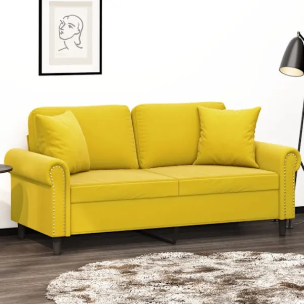 vidaXL Soffor>2-sitssoffa med prydnadskuddar gul 140 cm sammet
