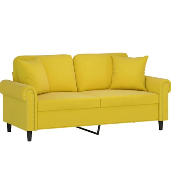 vidaXL Soffor>2-sitssoffa med prydnadskuddar gul 140 cm sammet