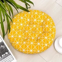 Sittpuffar>Sittdyna, set med 2 dynor, sittdyna, sittdyna 40x40 cm, trädgårdsdyna (gul schackruta, rund)