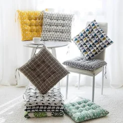 Sittpuffar>Sittdyna, set med 2 dynor, sittdyna, sittdyna 40x40 cm, trädgårdsdyna (gul schackruta, rund)
