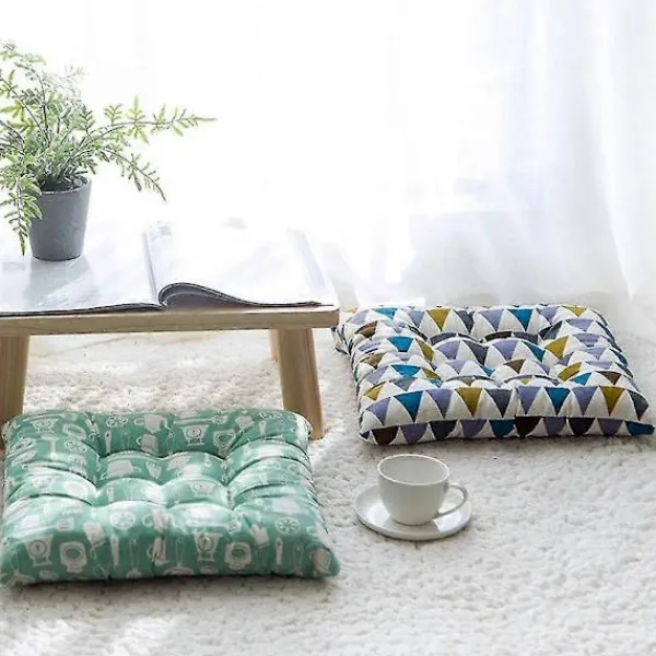 Sittpuffar>Sittdyna, set med 2 dynor, sittdyna, sittdyna 40x40 cm, trädgårdsdyna (gul schackruta, rund)