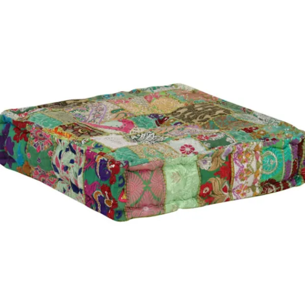 vidaXL Sittpuffar>Sittpuff lappmönster fyrkantig handgjord 50x50x12 cm grön