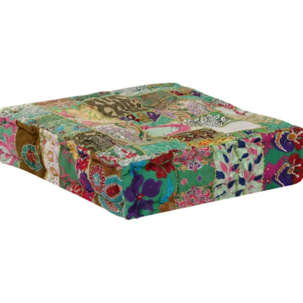 vidaXL Sittpuffar>Sittpuff lappmönster fyrkantig handgjord 50x50x12 cm grön