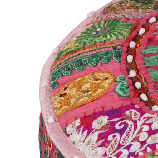 vidaXL Sittpuffar>Sittpuff med lappmönster rund bomull handgjord 40x20 cm rosa