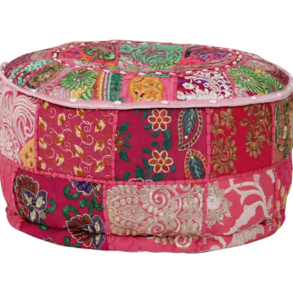 vidaXL Sittpuffar>Sittpuff med lappmönster rund bomull handgjord 40x20 cm rosa