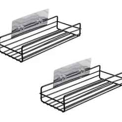 Hyllor>Självhäftande Badrumshylla Väggmonterad Ingen Borrning Stark Duschhylla Köks Hylla Förvaringsorganisatör (2-pack, Svart)