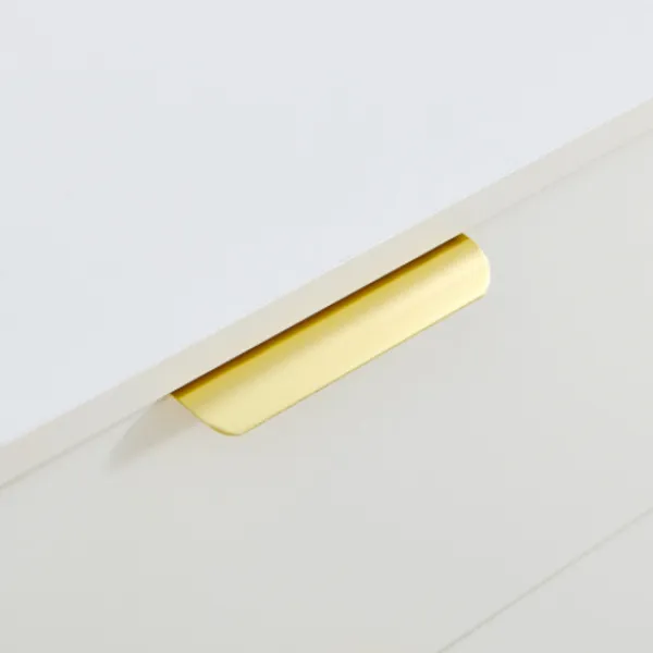 Sideboards>Skänk 160 cm med 2 dörrar & 3 lådor - MDF med guldhandtag & stålben, brun