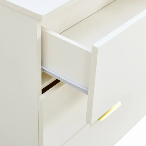 Sideboards>Skänk 160 cm med 2 dörrar & 3 lådor - MDF med guldhandtag & stålben, brun